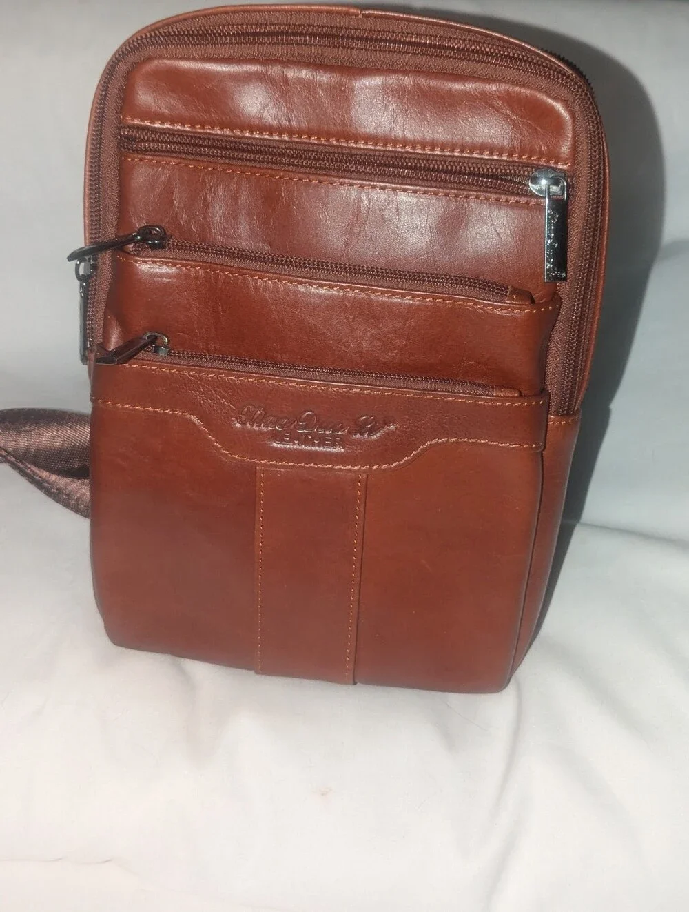 Xiao Duo Li Leather Crossbody Bag for Men - Brown